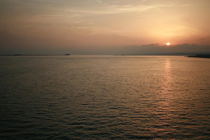 захід сонця, океану, горизонт, вид на море, морський пейзаж, море