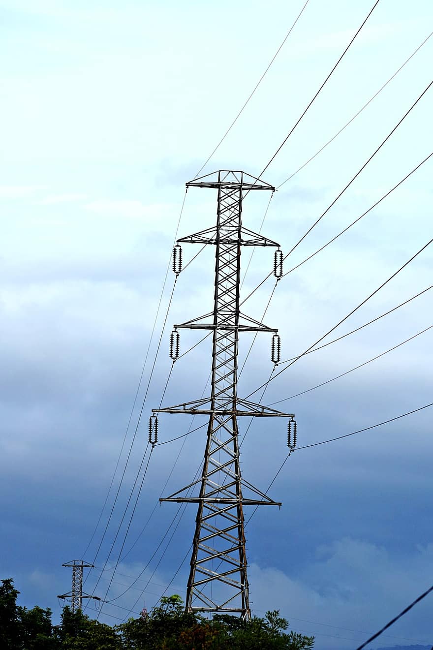 टॉवर ट्रांसमिशन, उच्च वोल्टेज टॉवर, बिजली टॉवर, शहरी, बिजली, नीला, ईंधन और बिजली उत्पादन, विद्युत लाइन, बिजली तोरण, बिजली की आपूर्ति, इस्पात