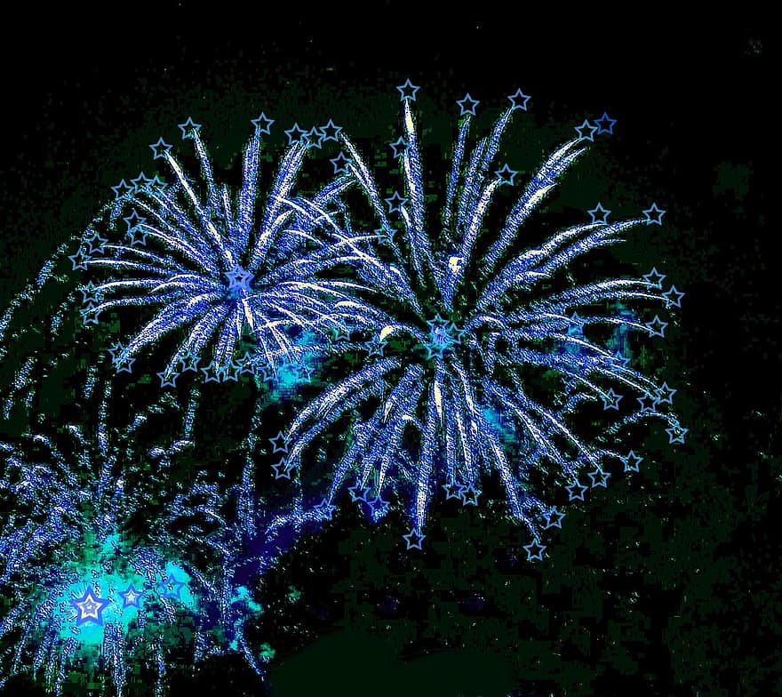Fireworks, Night, Sylvester, Star, Sky, Graphic, Background, Texture, Structure, Pattern, Starry Sky