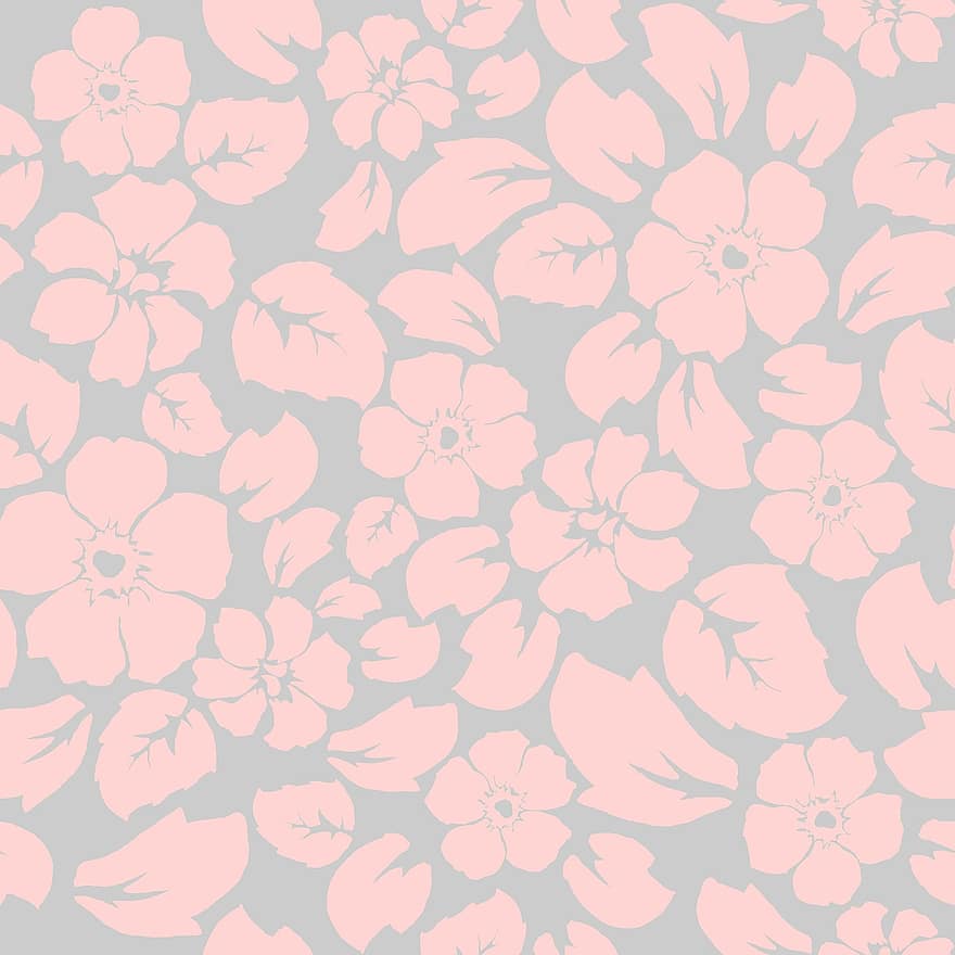 mønster, blomster blader, rosa, grå