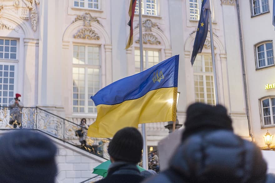 demonstrace, krize, vlajka, mír, Ukrajina, politika, Evropa, Německo