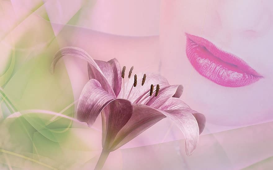 femeie, buze, floare, gură