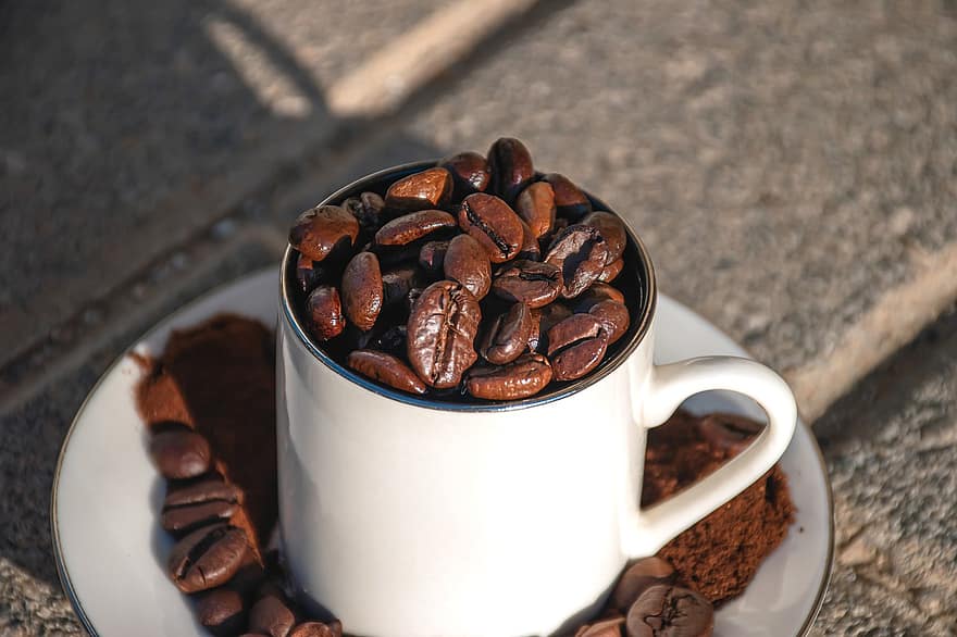 kaffe, bønner, frø, kop, koffein, cafe, aroma, ristede, drik, Brun, aromatisk