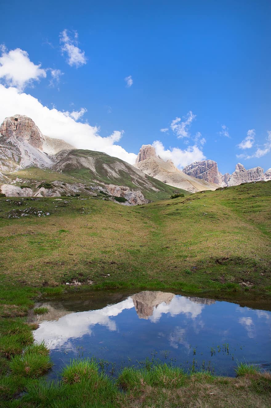 alpí, dolomites, Itàlia, Tirol del sud, tres zinnen, parc natural, muntanyes, paisatge, naturalesa, núvols, senderisme