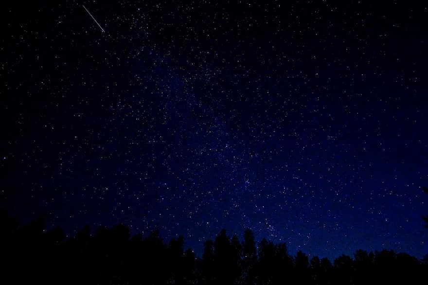skyscape, noc, gwiazdy, gwiaździste niebo, sylwetka, ciemny, astronomia, spadająca gwiazda, konstelacje