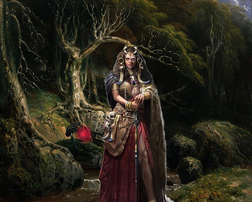 Background, Woods, Stream, Warrior, Orb, women, cultures, traditional clothing, adult, one person, religion