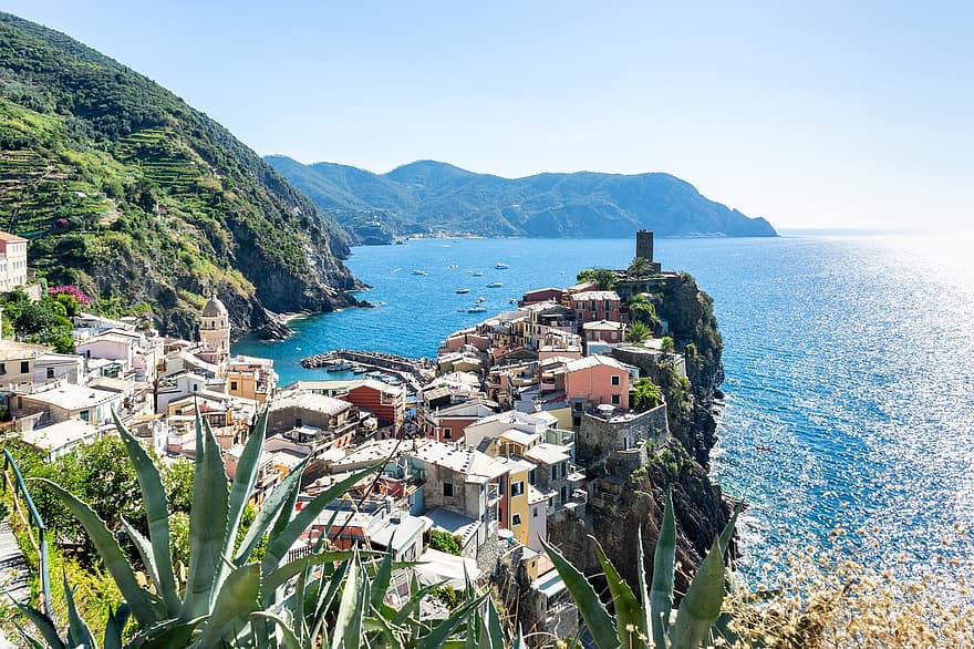 cinque terre, Italia, Vernazza, by, landsby, marina, havn, båter, klippe, reise, mål
