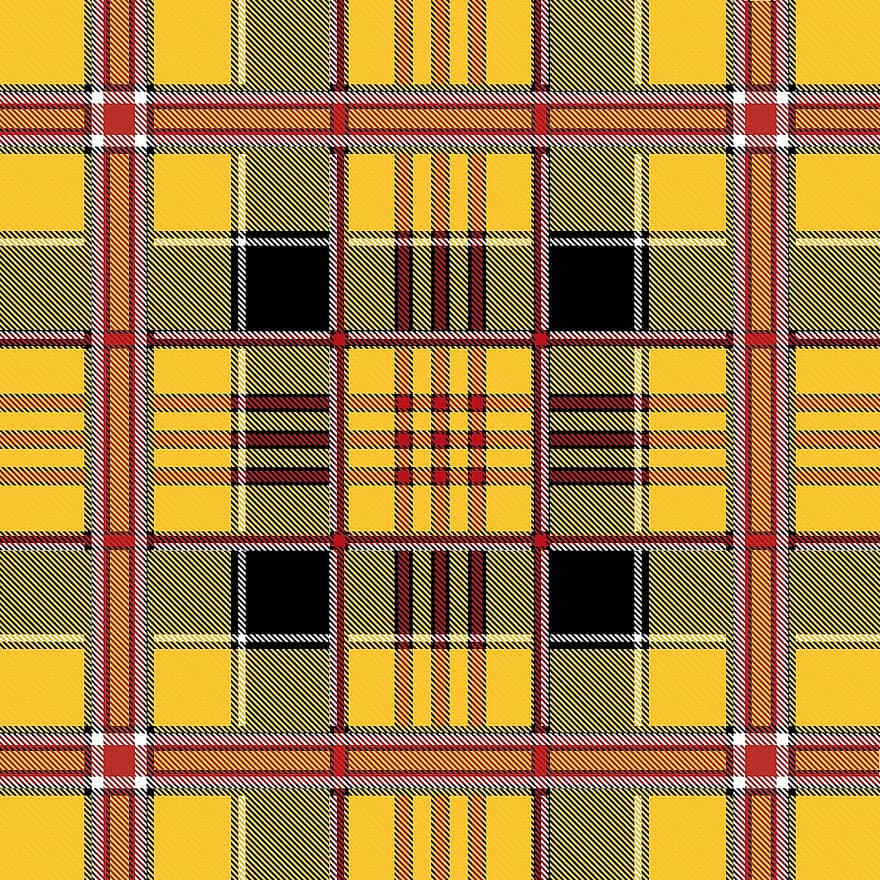 Plaid, Tartan, Scottish, Yellow, Red, Black, Pattern, Design, Texture, Square, Rustic