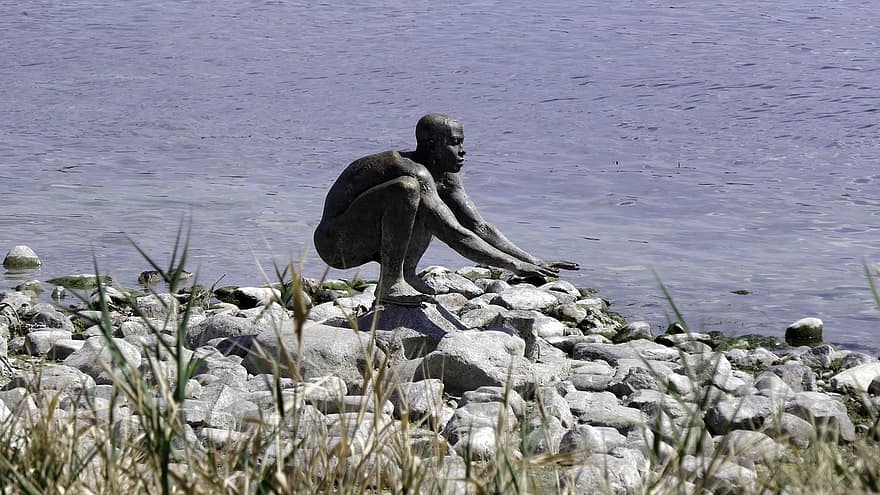 înotător, Lacul Constance, sculptură, figura, Radolfzell, apă