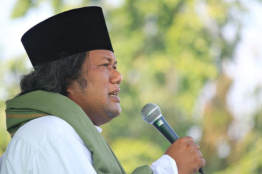 indonésio, muçulmano, líder religioso, homem, asiático, discurso, islamismo