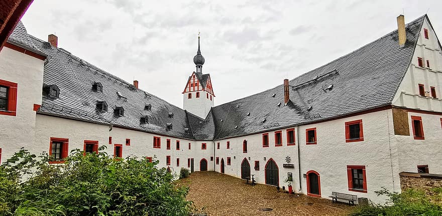 Rochsburg Kalesi, avlu, Almanya, mimari, kale, Lunzenau, ince yün kumaş
