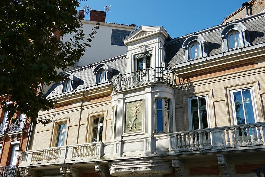 hus, fasade, balkong, vindu, gammel, historisk, occitania, Frankrike, arkitektur, bygge eksteriør, bygget struktur
