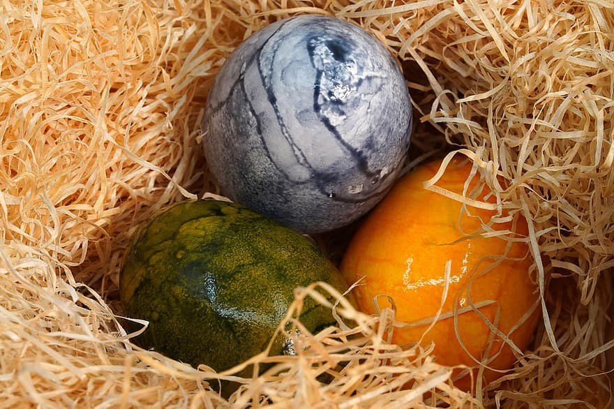 Easter Egg, Egg, Nest, Protein, food, straw, close-up, hay, animal nest, decoration, yellow