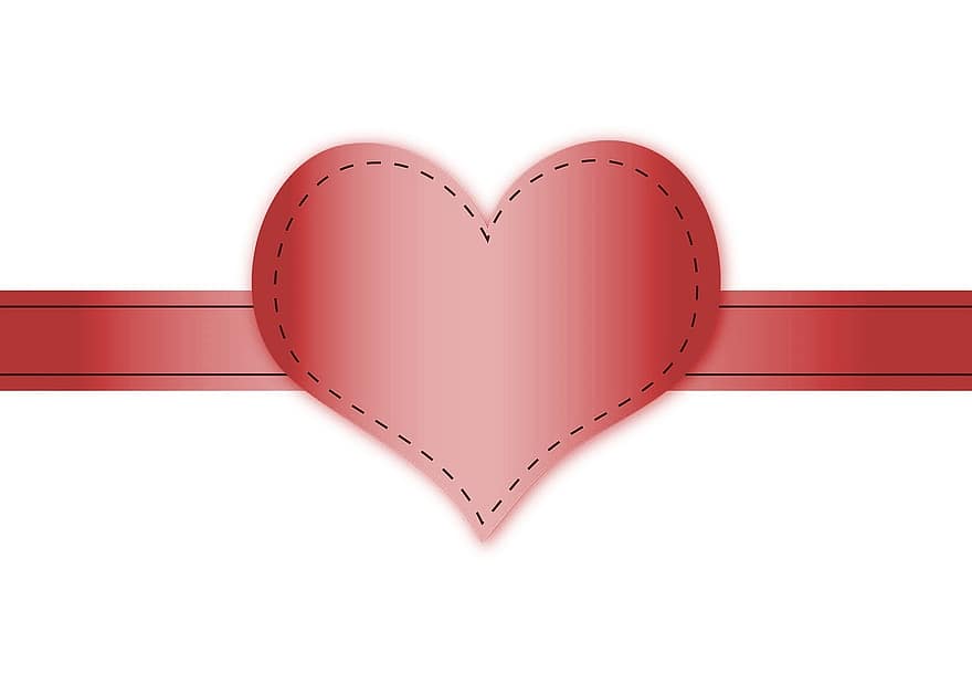 amor, cor, etiqueta, banner, puntada, vermell, cor d'amor, romanç, Sant Valentí, símbol, forma