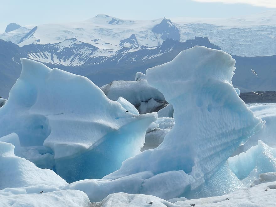ภูเขาน้ำแข็ง, ธารน้ำแข็ง, ประเทศไอซ์แลนด์, ทะเลสาป, หิมะ, หนาว, ทะเลสาบน้ำแข็ง, Jökulsárlón
