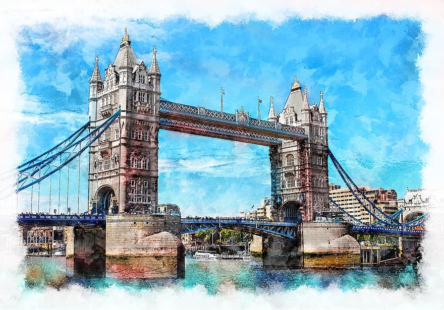 Engeland, Verenigd Koninkrijk, torenbrug, Londen, brug, rivier-, stad, Theems, toerisme, gebouw, wolken