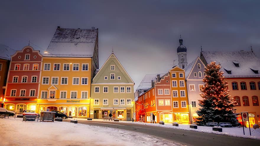 hivern, neu, ciutat, centre històric, Nadal, Temporada d'Advent, cases