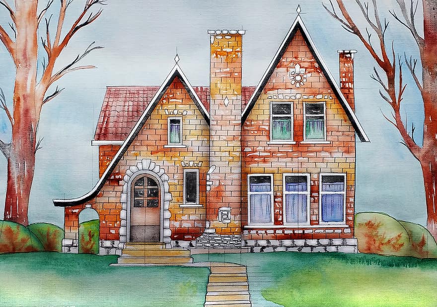 House, Cottage, Brick, Brick House, Mansion, Village, Landscape, Nature, The Property, Architecture, Figure