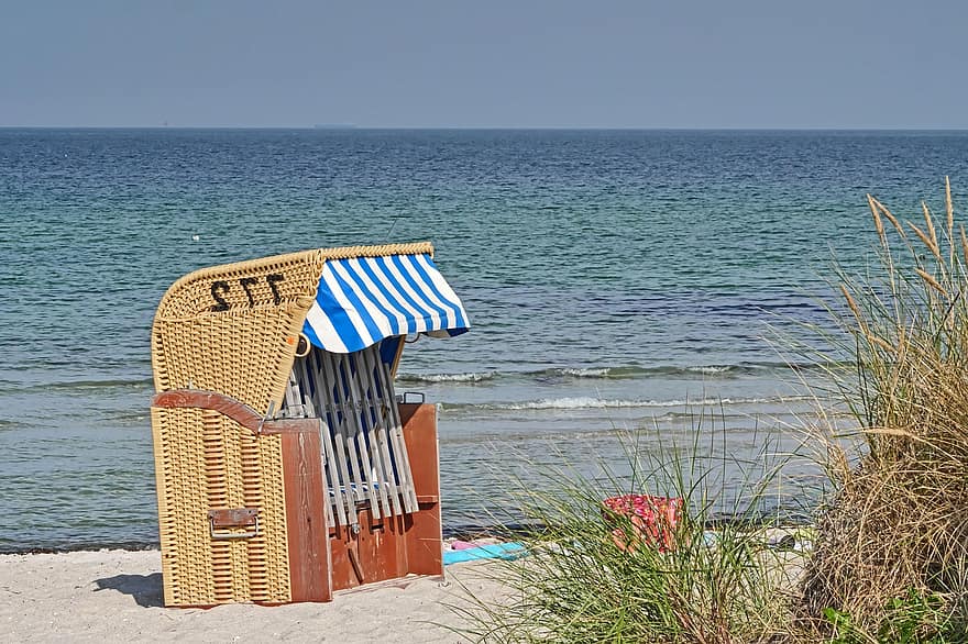 silla de playa, mar, mar Báltico, costa, playa
