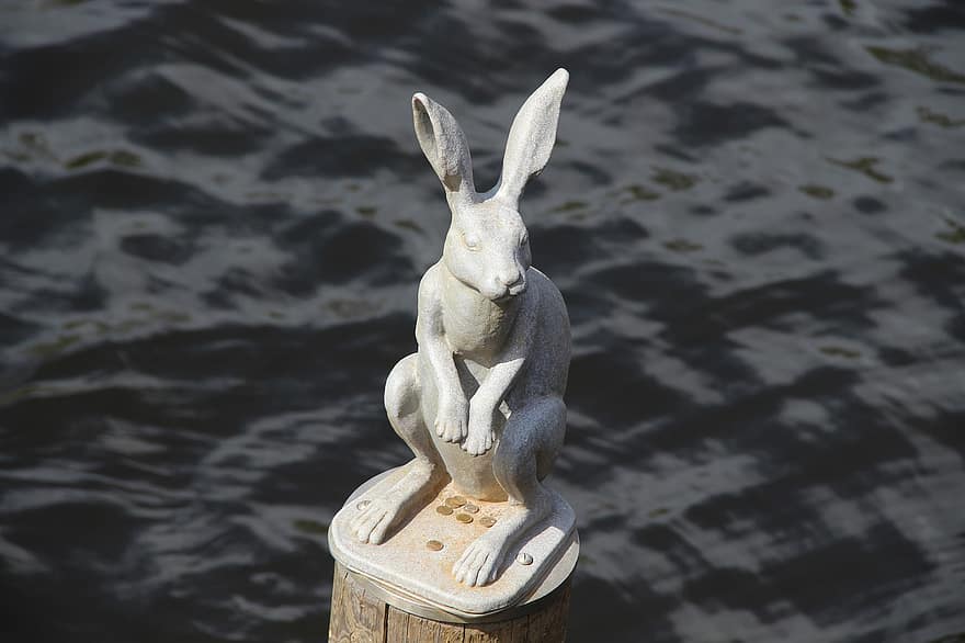 Sculpture, Hare, Bunny, Stone, Coins