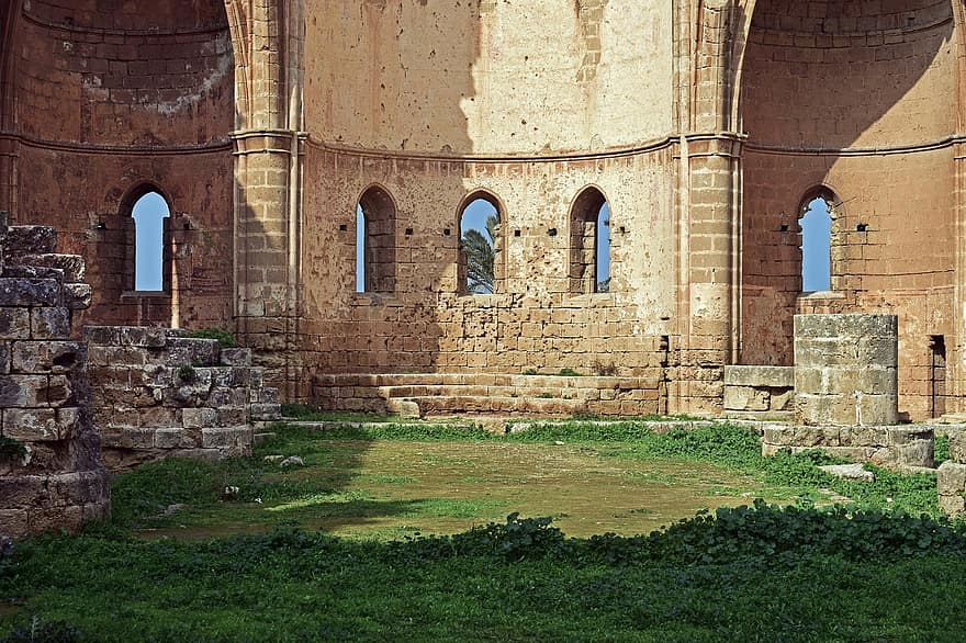 sugadinti, istorinis, kelionė, turizmą, pobūdį, pastatas, senovės, Kipras, famagusta, bažnyčia, gotika