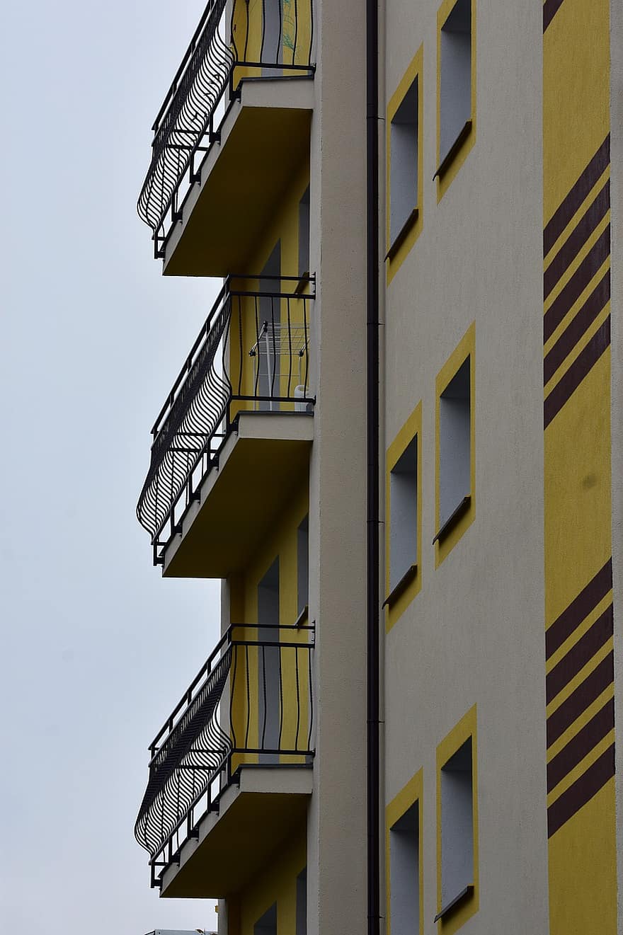 costruzione, facciata, Blocco balcone, appartamento, Residenziale, balconi, ringhiere, città