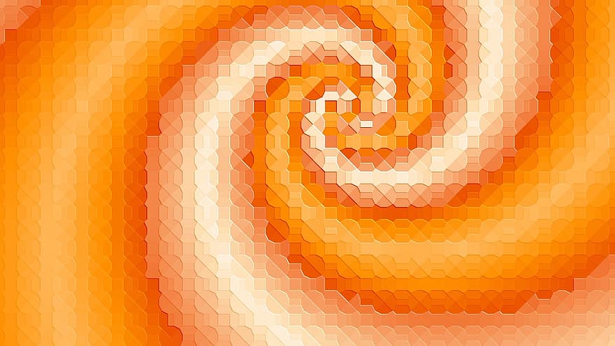 orange, 3d, baggrund, design, hvirvel, emboss, pixel, gravere, mønster, spiralformet, hvid