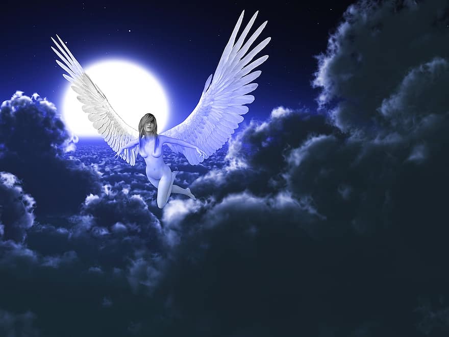 ангел, рай, духовен, небе, ангелски, мистична, символичен, Синьо небе