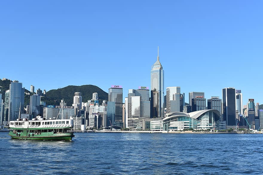 ferry amb estrelles, port de victòria, hong kong, Xina, asia, viatjar, mar, oceà, aigua, port, vaixell