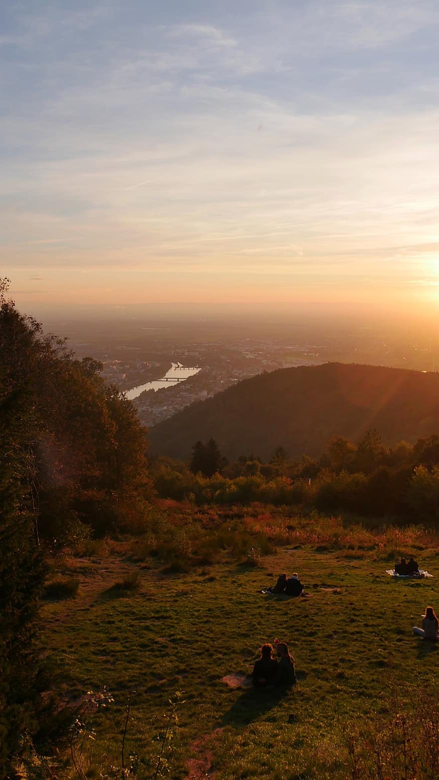 otoño, montañas, campo, puesta de sol, naturaleza, paisaje, Heidelberg, Baden-wuerttemberg, Alemania