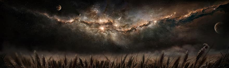 Visumu, zvaigznes, galaktika, glezna, miglājs, jomā, planētas, telpa, debesis, kvieši, fantāzija