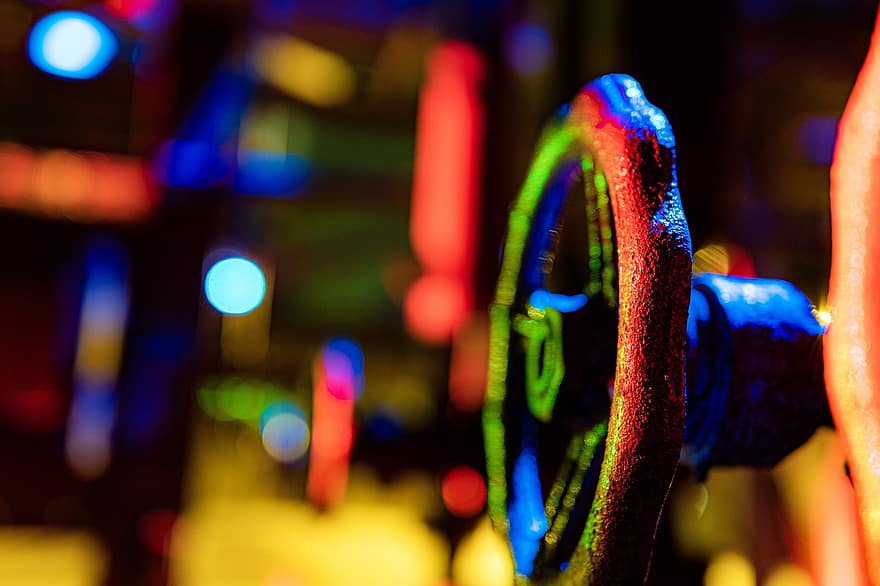 Industry, Valve, Factory, Machine, backgrounds, close-up, night, multi colored, abstract, circle, blue