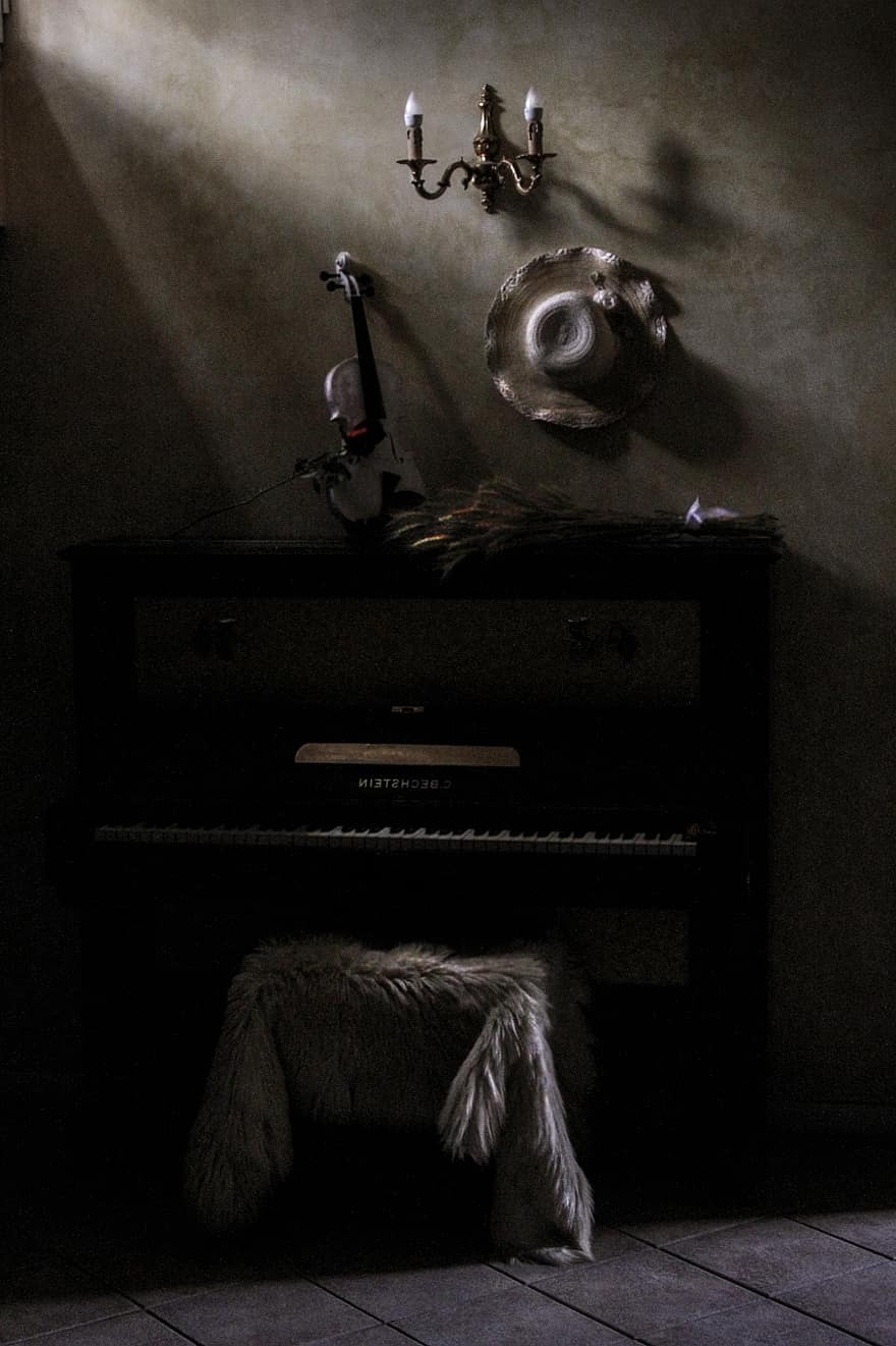 Shadows, Light, Room, Castle, Wood, Piano, Violin, Tools, Music, Antiques, Architecture