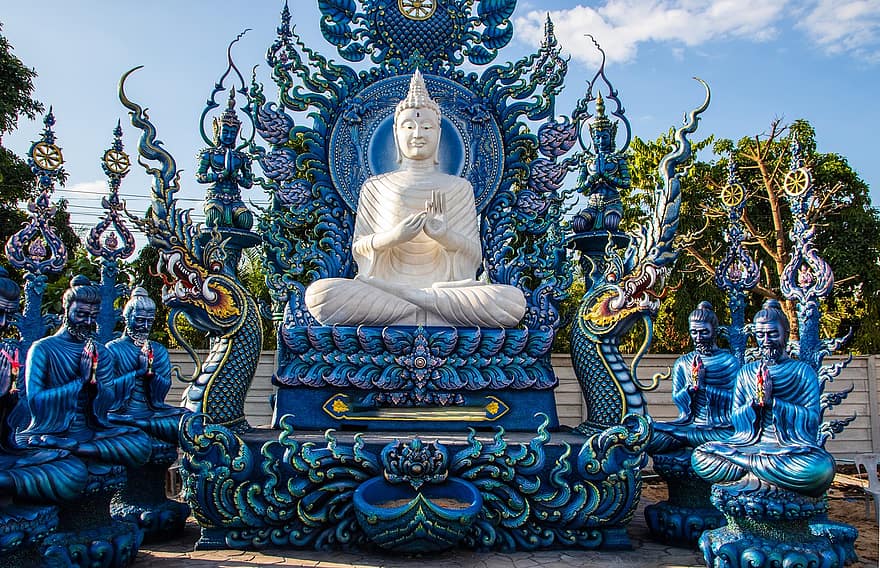 temppeli, veistos, Buddha, Wat Rong Suea kymmenen, Chiang Rai, Chiang, Thaimaa, stupa, matkailu, buddhalaisuus, meditaatio