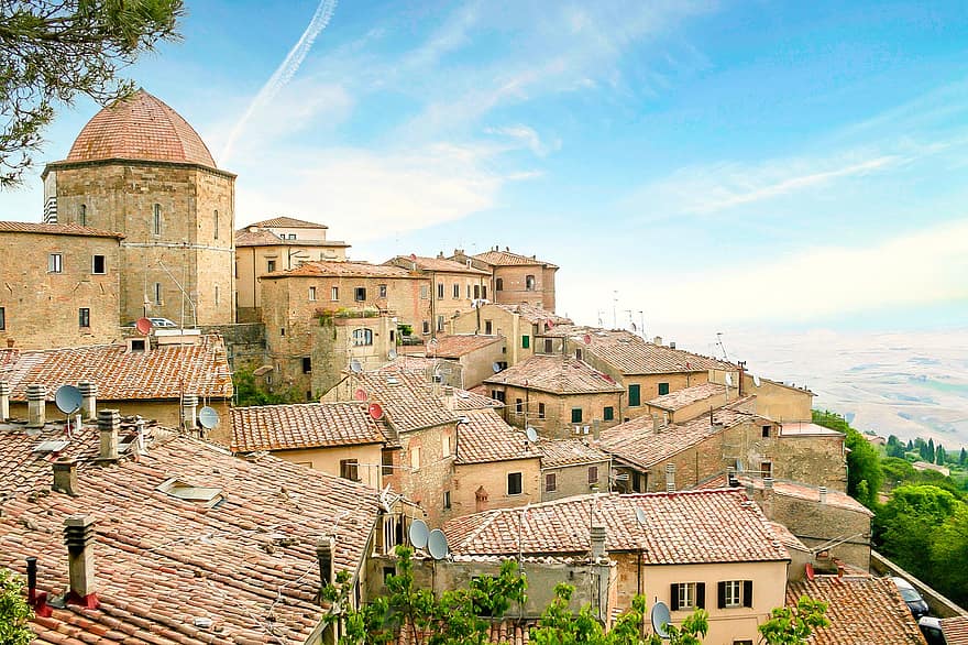 Italië, stad-, dorp, Europa, reizen, toerisme, Toscane, architectuur, dak, Bekende plek, culturen
