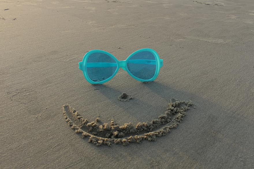 pláž, sluneční brýle, brýle, písek, slunce, voda, letní, moře, móda