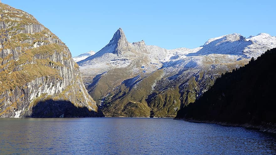 jezioro, Góra, śnieg, vals, Graubünden