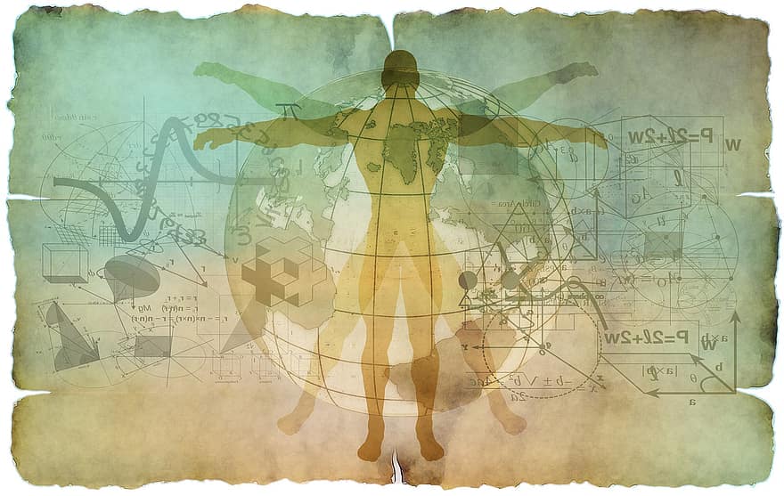 man van Vitruvius, wereldbol, wiskunde, perkament, fysica, berekening, oud, aarde