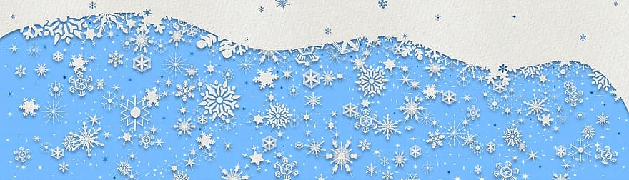 Noël, blanc, bleu, image, neige, flocons de neige, décoration, carte postale