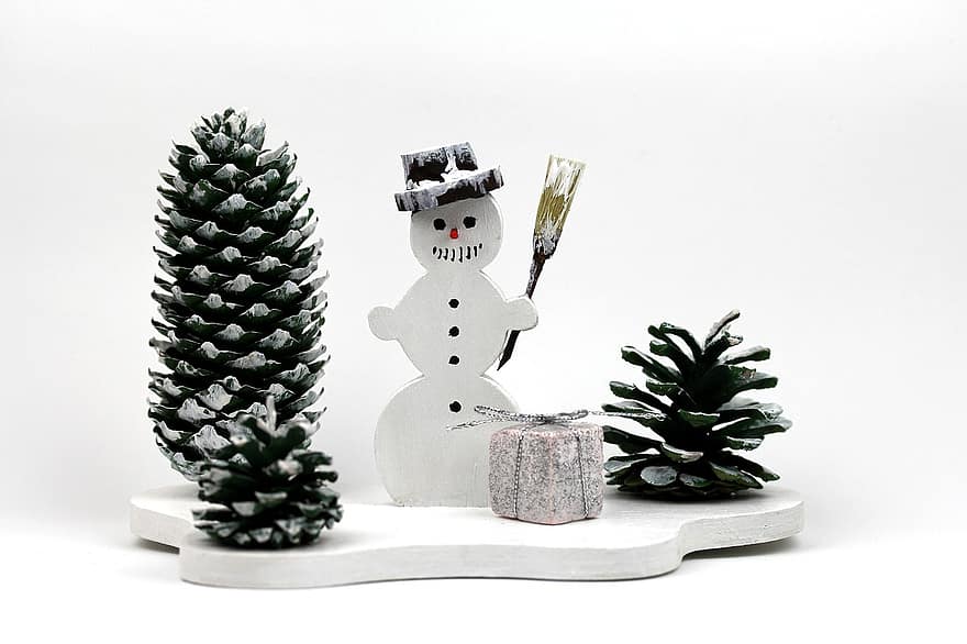 الرجل الثلجي ، ثلج ، مكنسة ، الأشجار ، شتاء ، عيد الميلاد