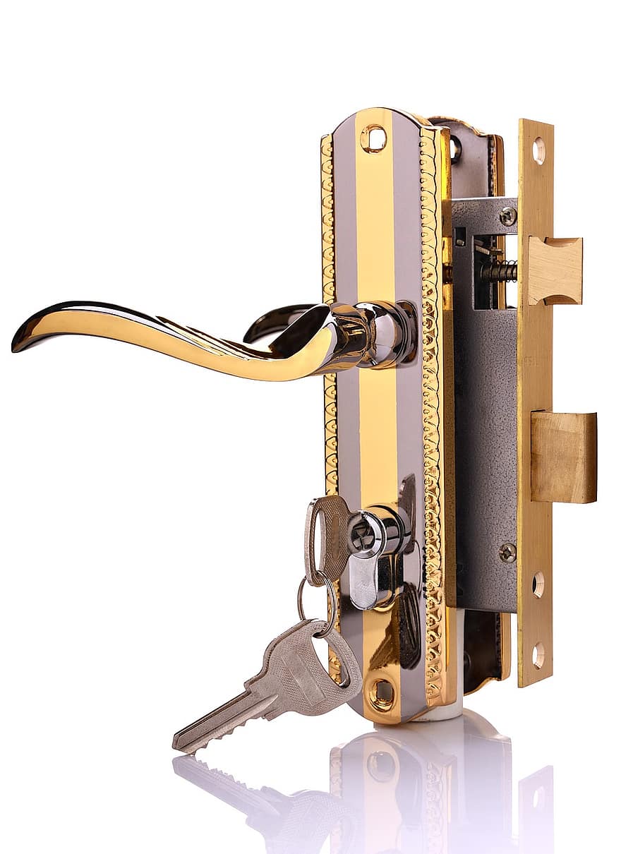 serratura, sicurezza, metallo, chiave, buco della serratura, viti, acciaio, maniglia, protezione, argento, chiavistello