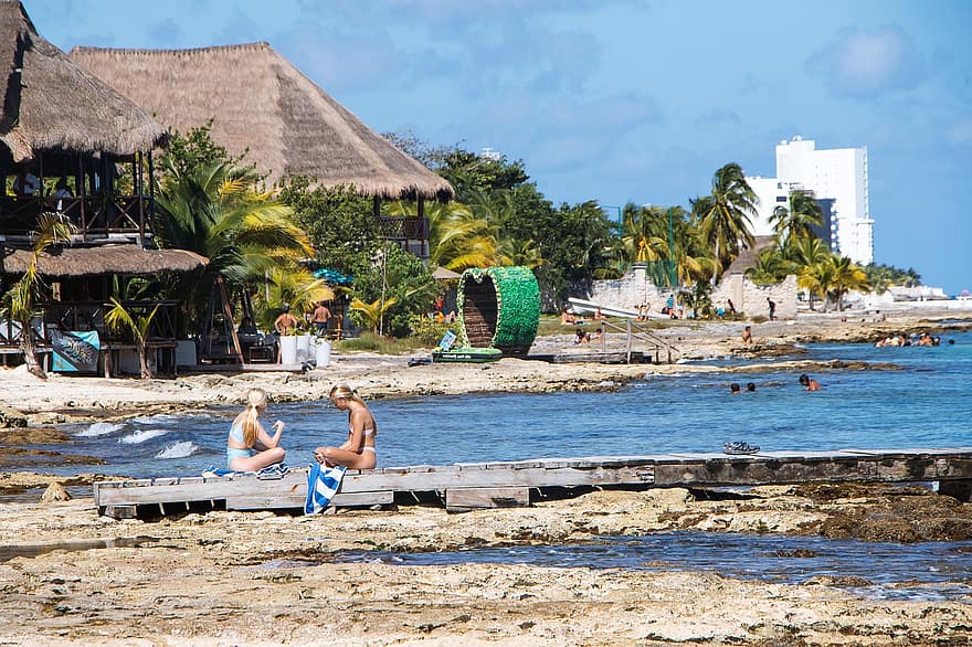 cozumel, Meksyk, kobiety, wakacje, Morze Karaibskie, plaża, turyści, turystyka, wyspa, Wyspa Meksykańska, Karaiby