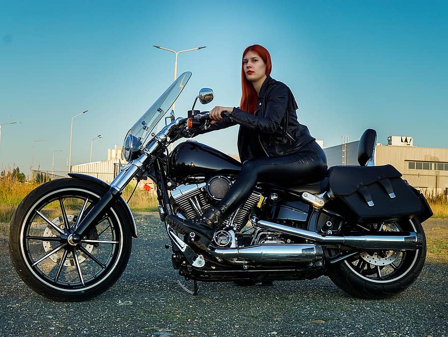 motocicleta, motociclista, menina, moto, garota motociclista, cavaleiro, mulher, pose