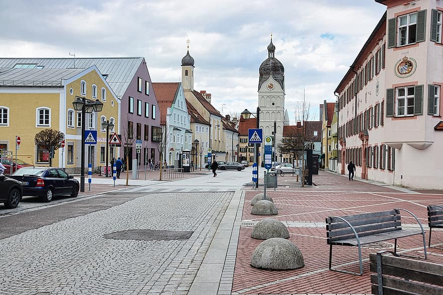centro, strada, Erding, città, Erdinger, Germania, città del duca, Alta Baviera, architettura, posto famoso, cristianesimo