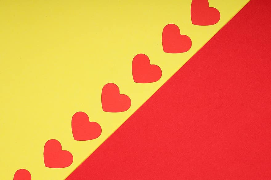 Hearts, Pattern, Design, Wallpaper, Background, Yellow, Red, love, romance, heart shape, backgrounds