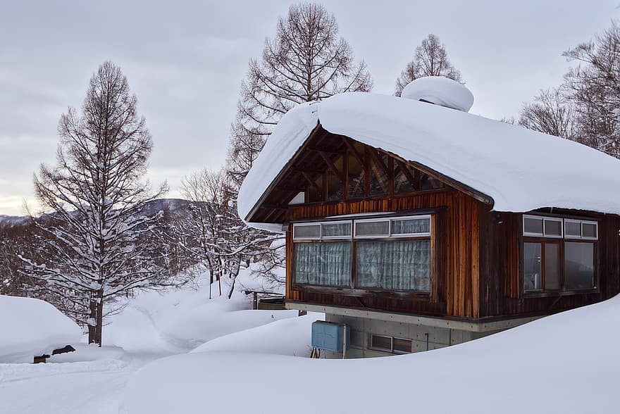 kabina, slidinėjimo namelis, žiemą, sezoną, pobūdį, sniegas