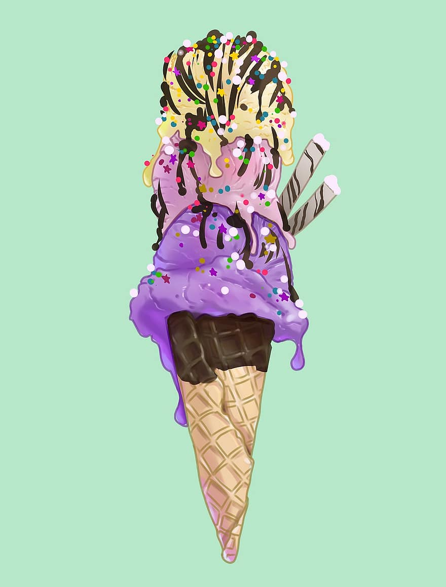 アイスクリーム、デザート、円錐、フード、甘い