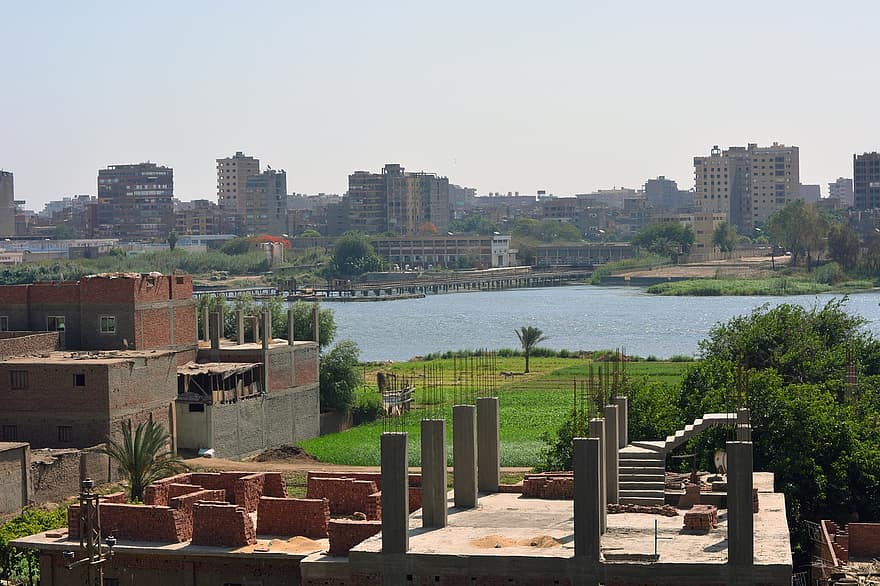 Kairó, folyó, Dahab sziget, város, városkép, Egyiptom, tájkép, építészet, épület külső, híres hely, épített szerkezet