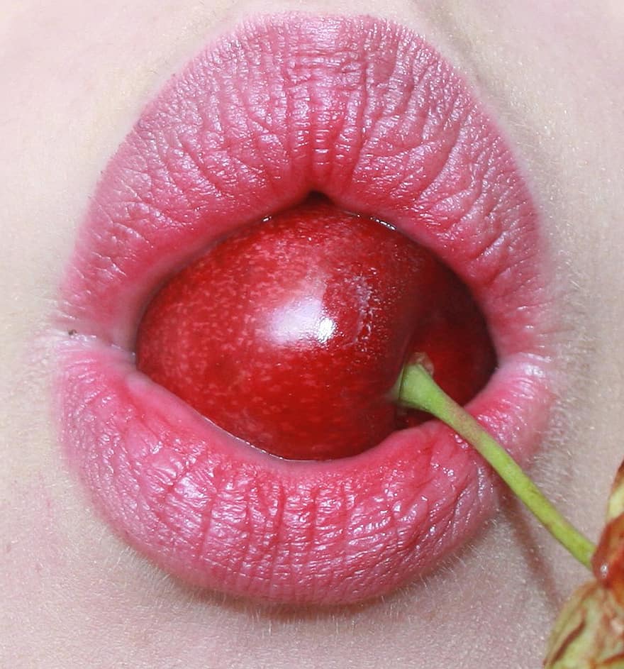 kirsebær, læber, sød, rød, mund