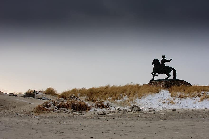 baltika, Kaliningrado, tempestade, costa, vento, inverno, monumento